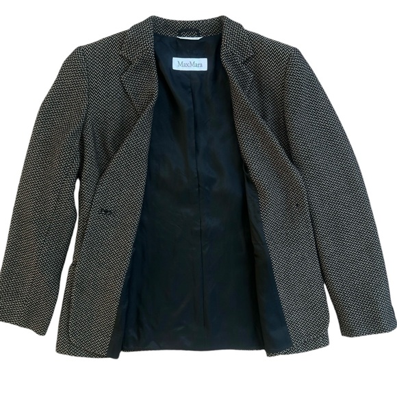 Max Mara Blazer Sz 14 Virgin Wool Herringbone 1 Button Pockets Academia Jacket - Picture 10 of 16